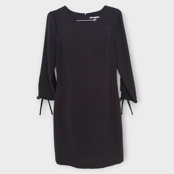 Karl Lagerfeld Paris Womens Dress Sz 6 Black Crepe Tie 3/4 Sleeves Cocktail Part - Picture 1 of 14